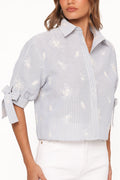 Petal and Pup USA TOPS Floriana Tie Sleeve Shirt - Blue Stripe