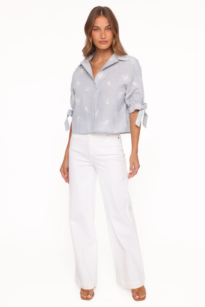Petal and Pup USA TOPS Floriana Tie Sleeve Shirt - Blue Stripe