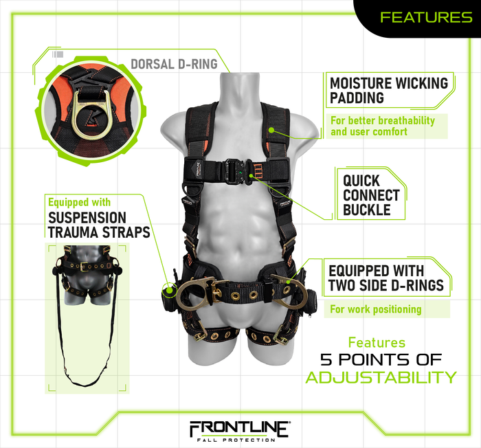 Frontline 100CTB Combat™ Construction Full Body Harness with Tongue Buckle Legs and Trauma Straps