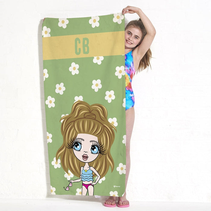 Girls Personalized Retro Daisy Beach Towel