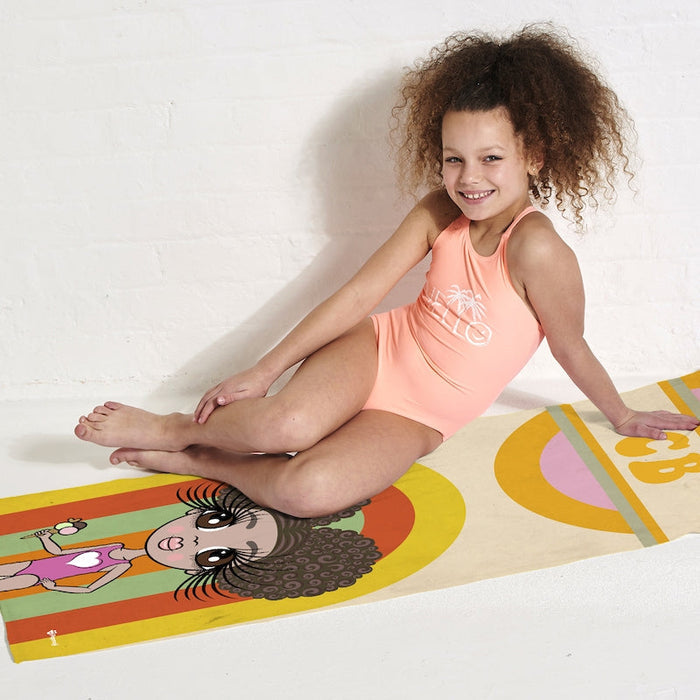 Girls Personalized Retro Rainbow Beach Towel