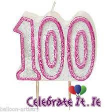 Glitzy Pink Birthday Candle - 100