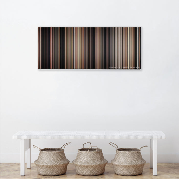 Hachi: A Dog's Tale color palette canvas above a white bench with three woven baskets