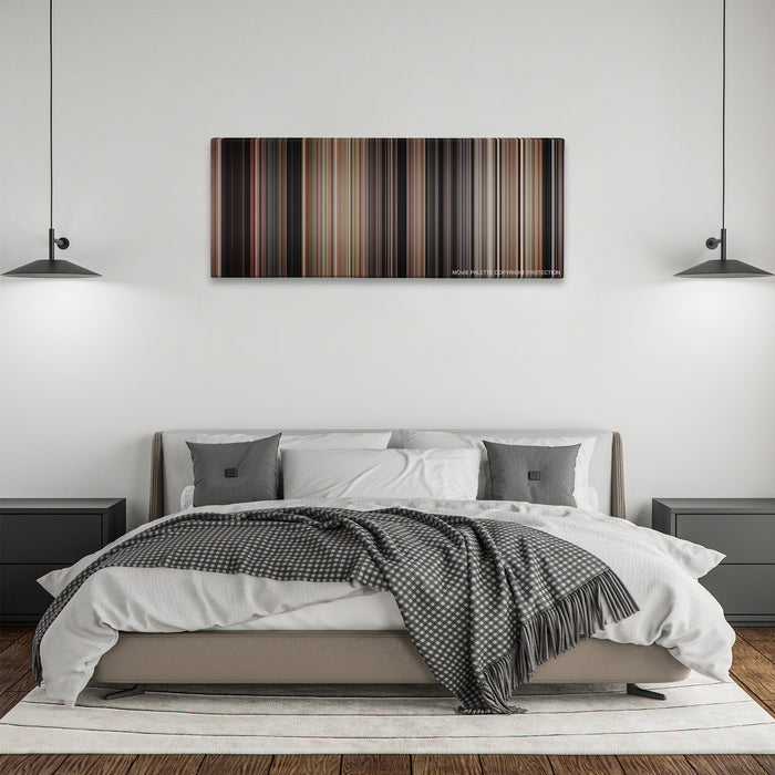 Hachi: A Dog's Tale color palette canvas above a bed, between two black pendant lamps
