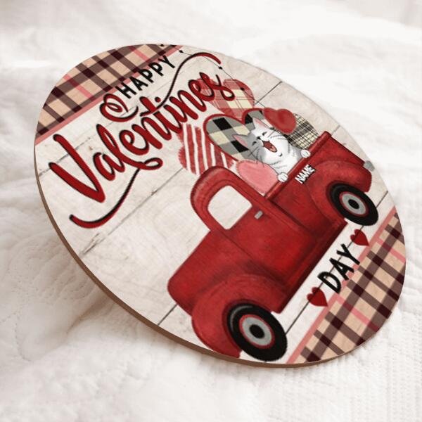 Happy Valentine Day, Plaid Door Hanger, Personalized Cat Breeds Door Sign, Valentine Gifts For Cat Lovers