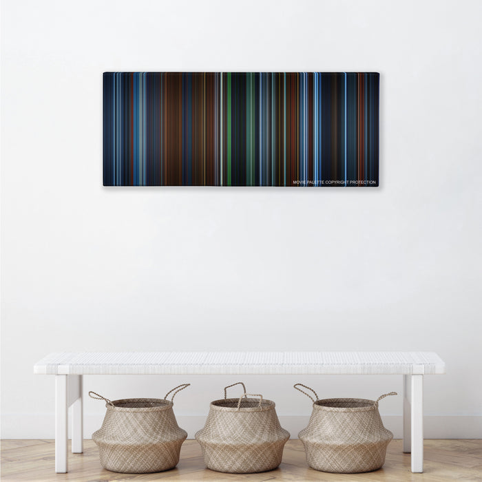 Hellboy color palette canvas above a white bench with three woven baskets