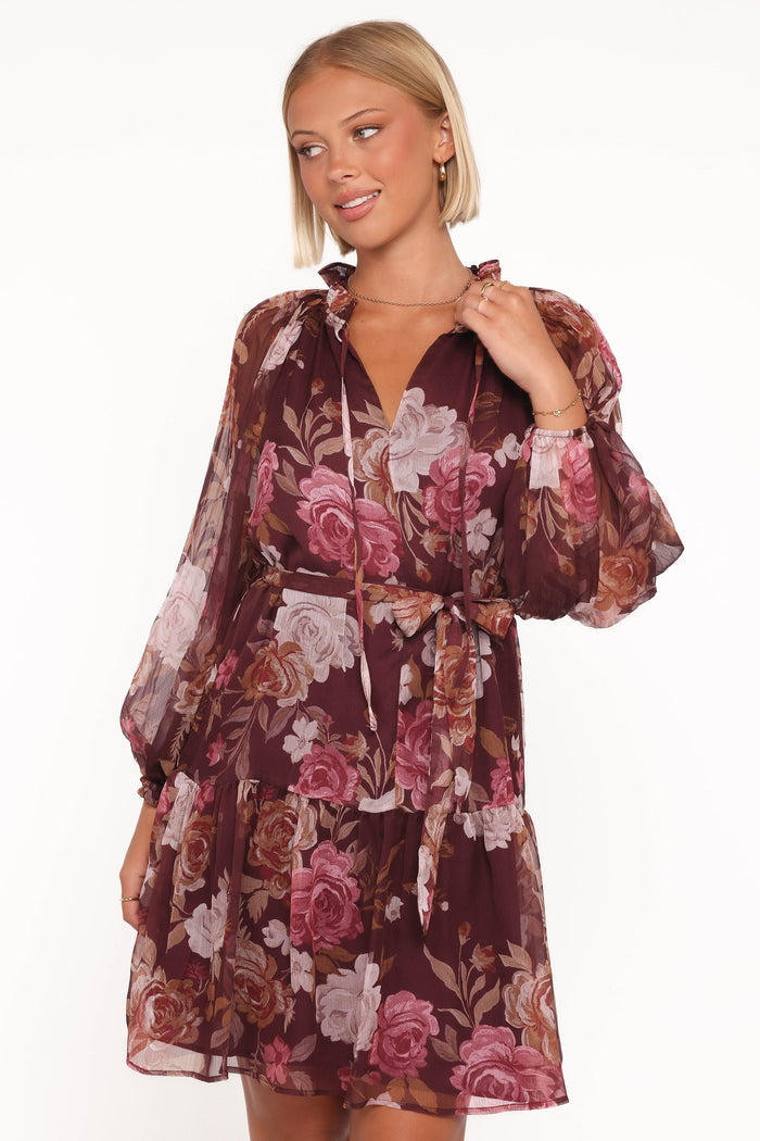 Petal and Pup USA DRESSES Hensely Mini Dress - Burgundy Brandy Bloom