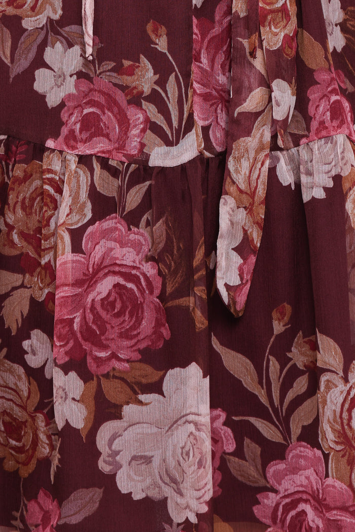 Petal and Pup USA DRESSES Hensely Mini Dress - Burgundy Brandy Bloom
