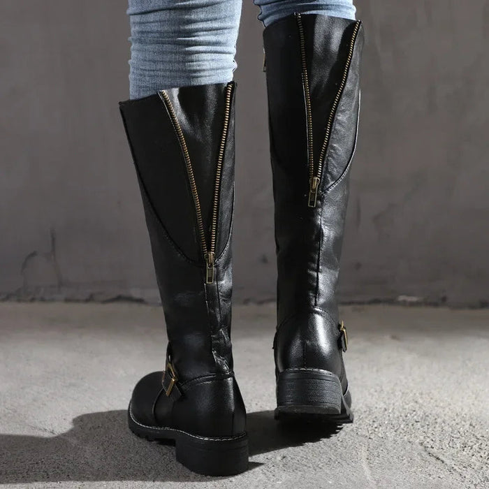 High-Top Biker Boots for Women – Edgy Style with Chunky Heel