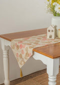 Indian 100% cotton ethnic table runner for 4 seater or 6 seater Dining with tassels - Brown