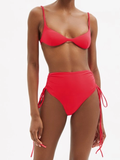 ISA BOULDER Pink Lester Gathered-Side High-Leg Bikini Bottoms - House Of Huntington