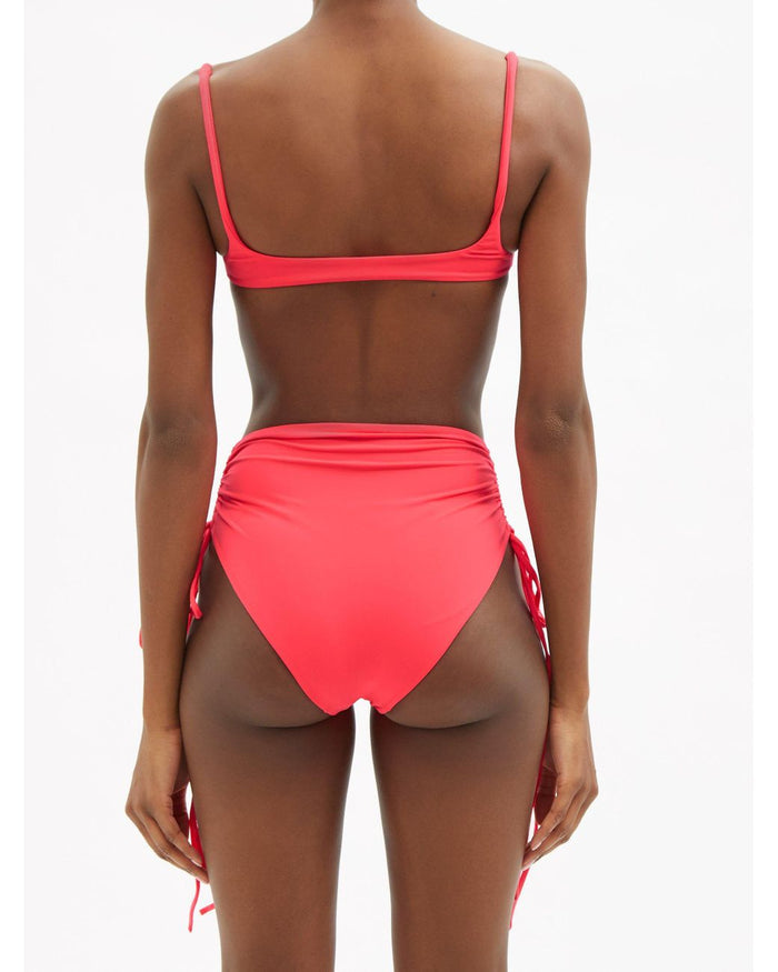ISA BOULDER Pink Lester Gathered-Side High-Leg Bikini Bottoms - House Of Huntington