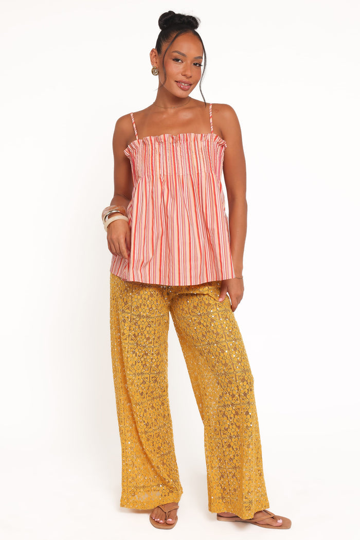Petal and Pup USA BOTTOMS Jacinta Sequin Lace Pant - Mango