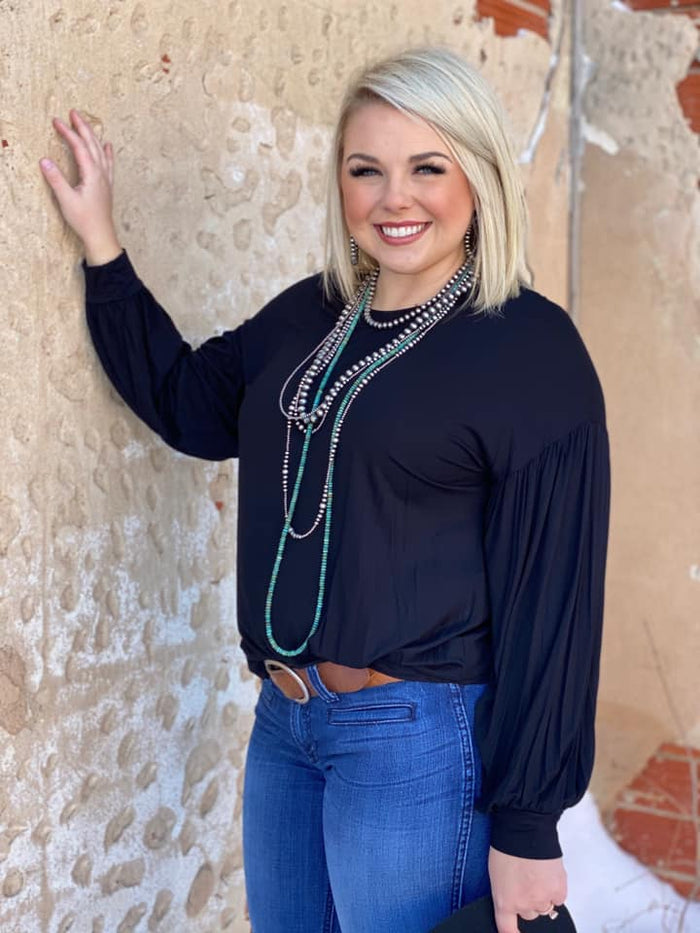 Joanie Classic Black Bell sleeve top