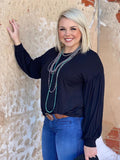 Joanie Classic Black Bell sleeve top