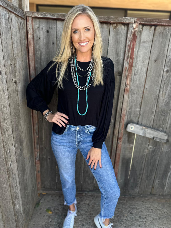 Joanie Classic Black Bell sleeve top