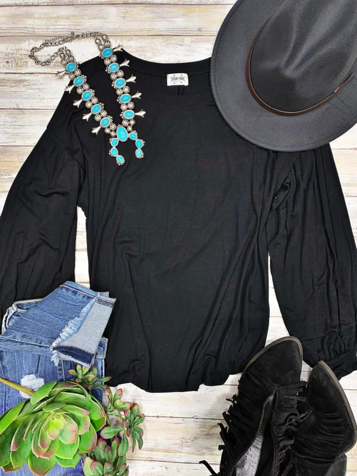 Joanie Classic Black Bell sleeve top