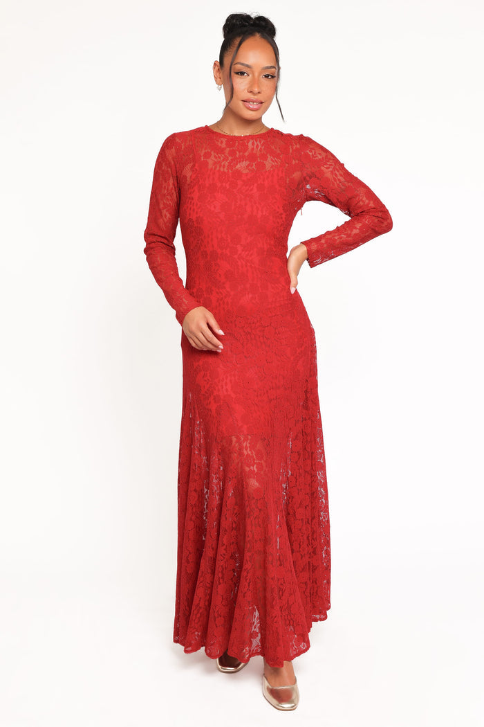 Petal and Pup USA DRESSES Keani Long Sleeve Maxi Dress - Red
