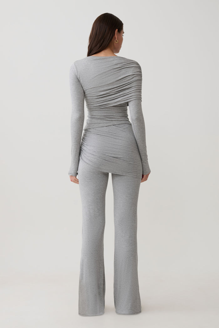 Keaton Modal Straight Leg Overlay Pant - Grey Marle