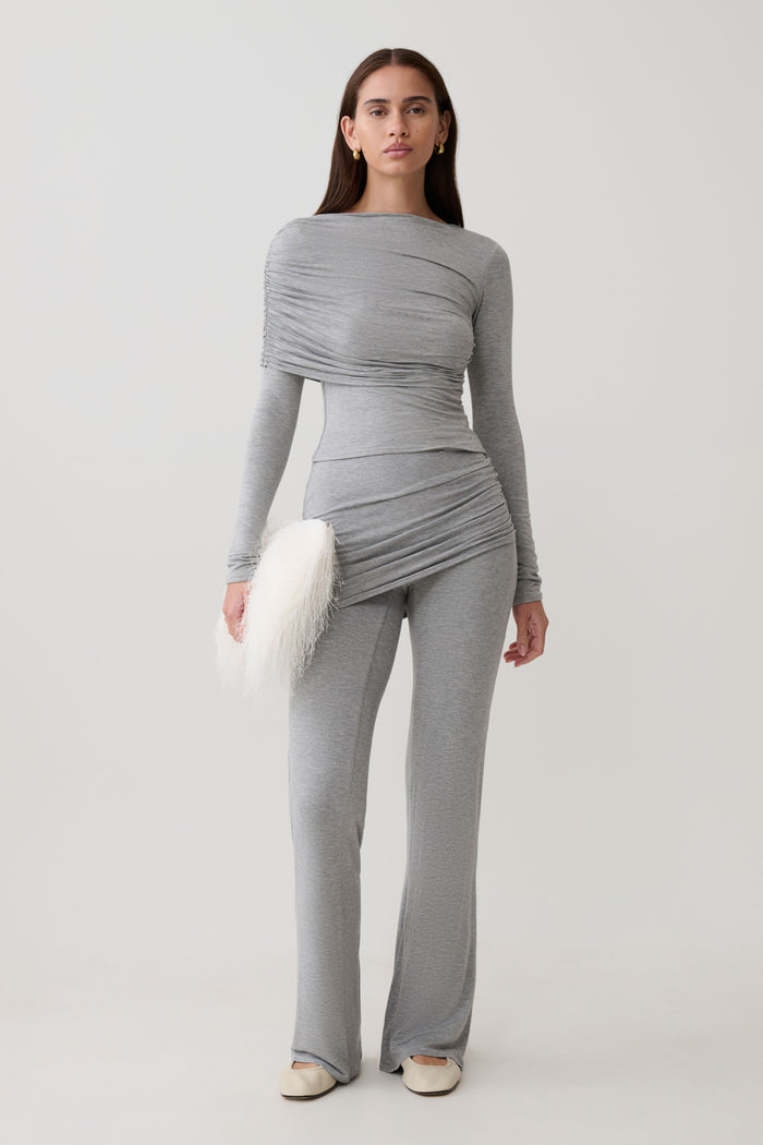 Keaton Modal Straight Leg Overlay Pant - Grey Marle