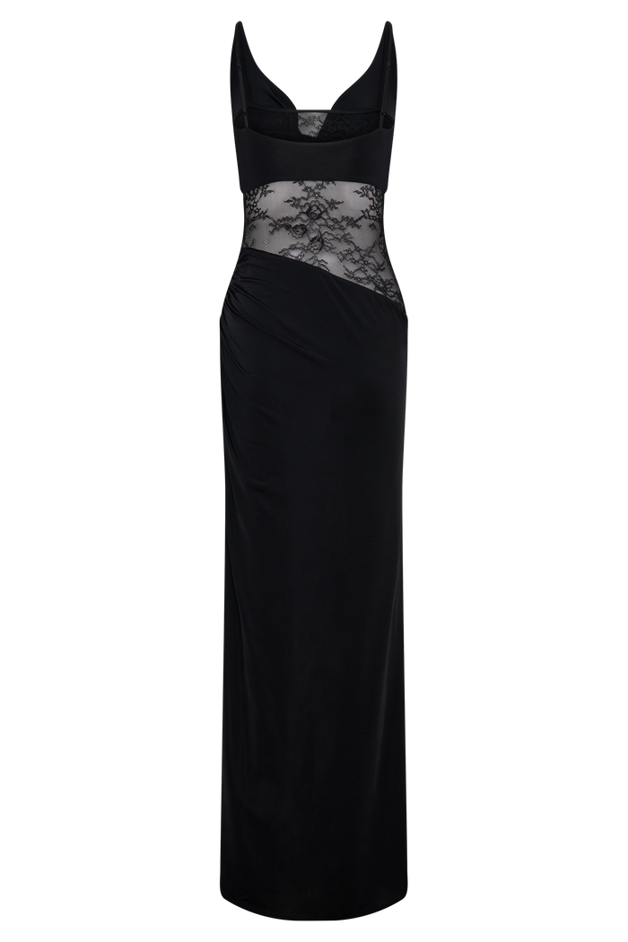 Kelela Draped Slinky And Lace Maxi Dress - Black