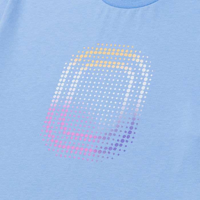 Up close view of emblem on the Overtime Kids' Aura Tee.