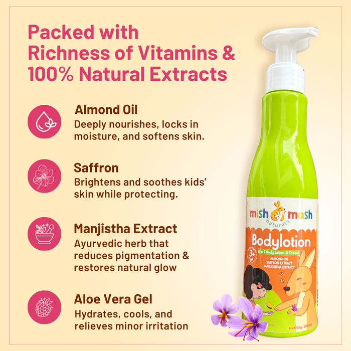 Natural body lotion for kids with moisturizing formula
