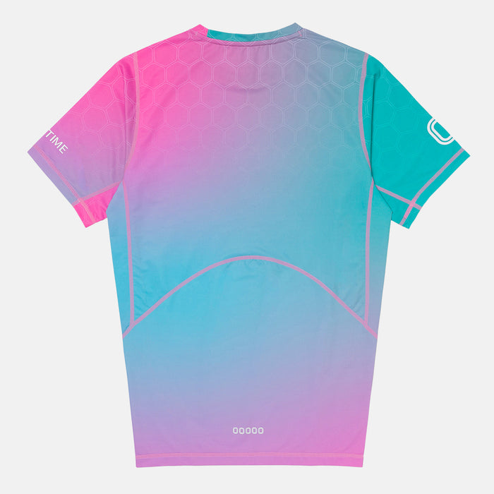 Rear view of the Overtime Kids' Valid Aura Compression Tee.