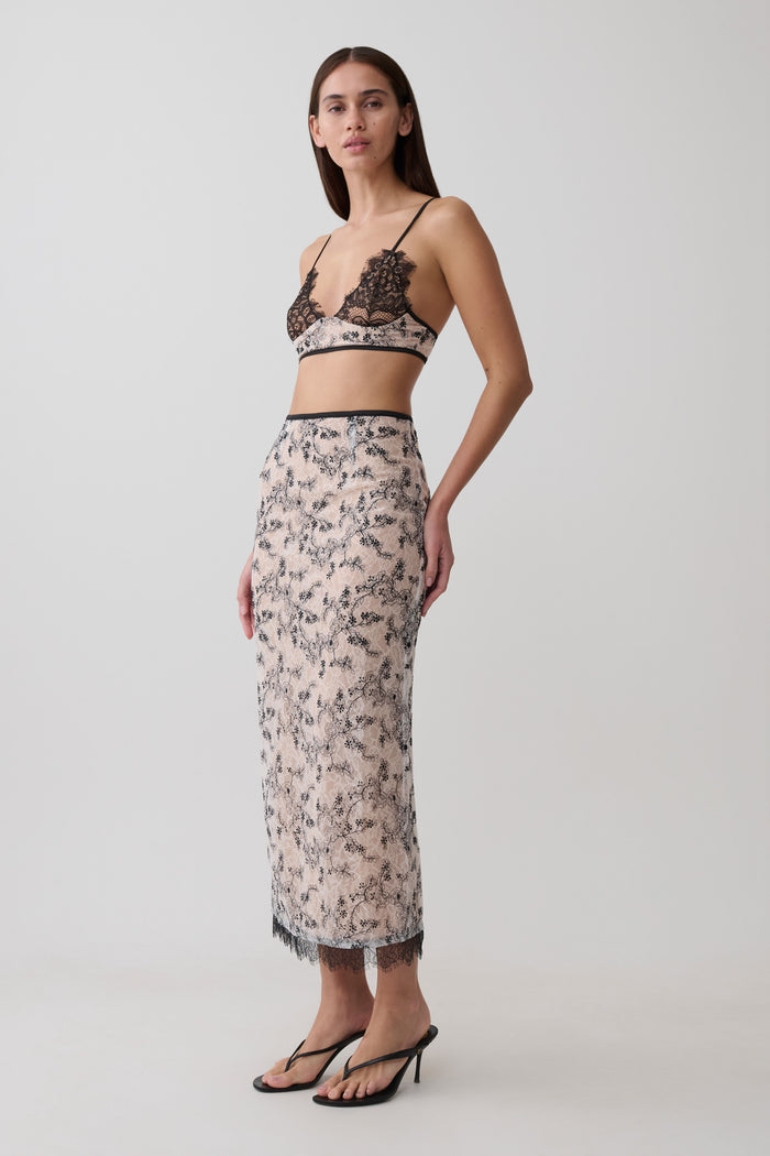 Kimberly Lace Pencil Midi Skirt - Nude Lace