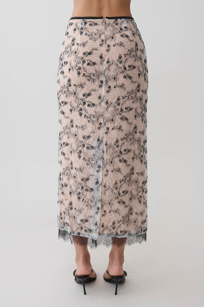 Kimberly Lace Pencil Midi Skirt - Nude Lace
