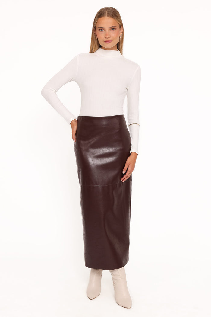 Petal and Pup USA BOTTOMS Koda Faux Leather Column Skirt - Burgundy