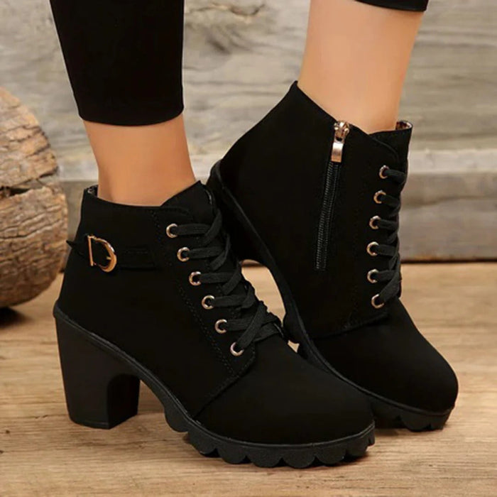 Lace-Up Ankle Boots for Women – Edgy Style with Chunky Heel