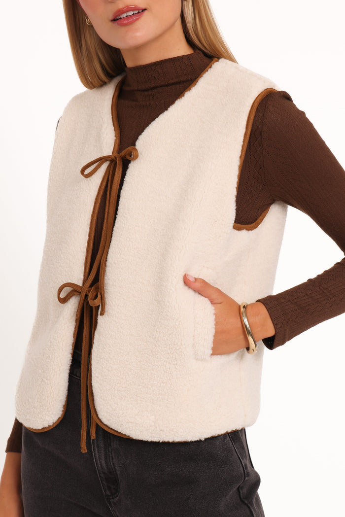 Petal and Pup USA OUTERWEAR Laila Tie Front Vest - Cream Shearling