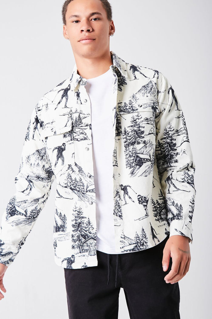 Landscape Print Corduroy Shirt