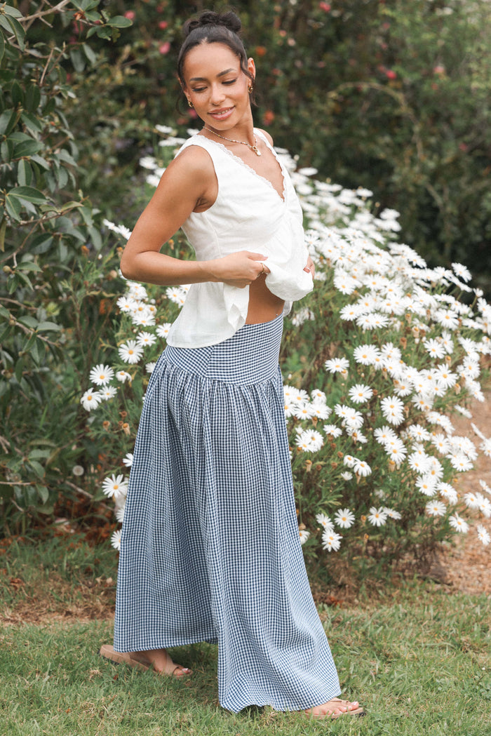 Petal and Pup USA BOTTOMS Laurita Maxi Skirt - Navy Gingham
