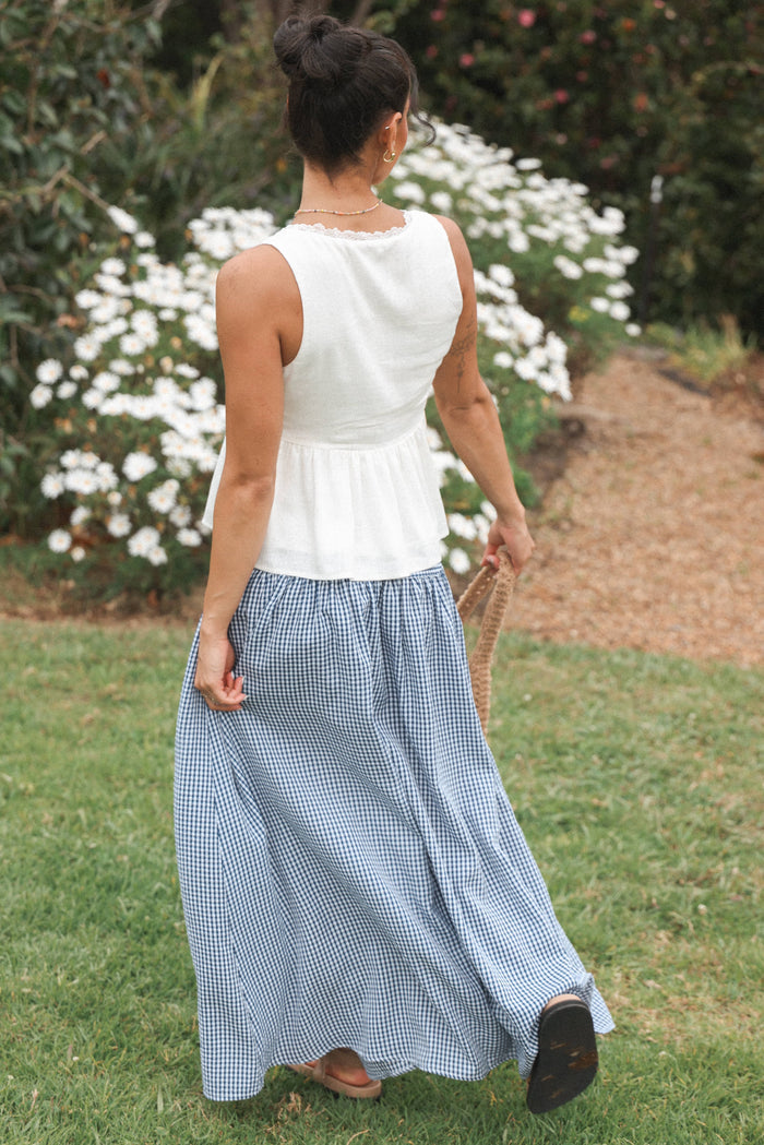Petal and Pup USA BOTTOMS Laurita Maxi Skirt - Navy Gingham