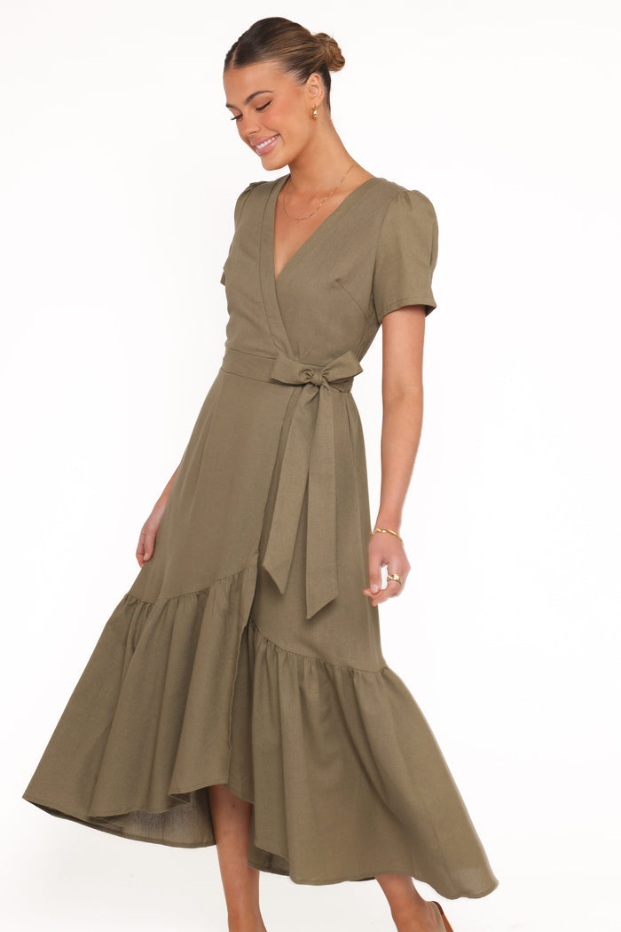 Petal and Pup USA DRESSES Leontine Midi Dress - Olive