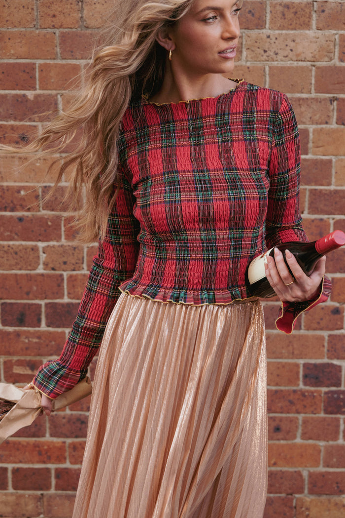 Petal and Pup USA TOPS Lillee Ruched Top - Red Plaid