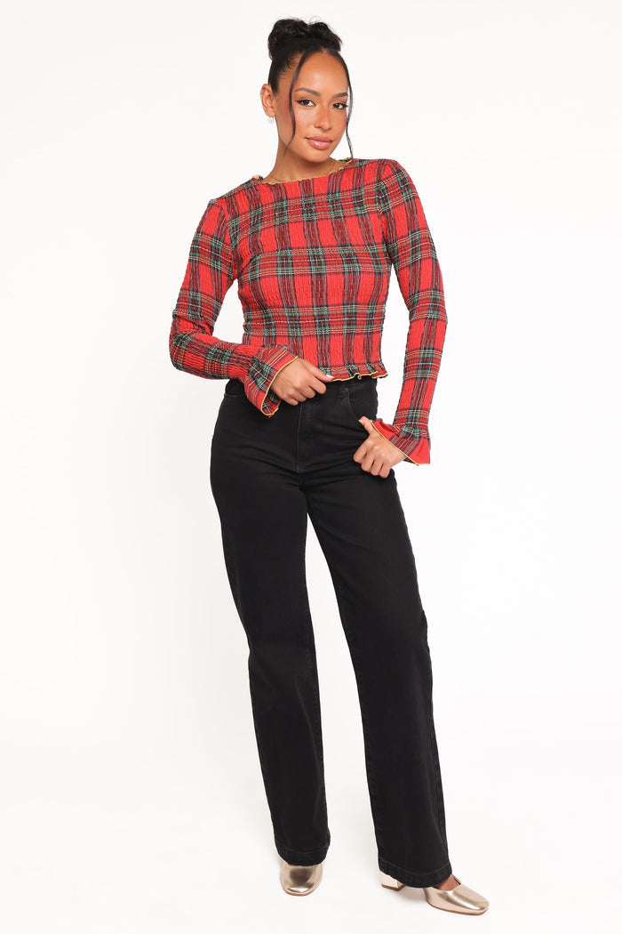 Petal and Pup USA TOPS Lillee Ruched Top - Red Plaid