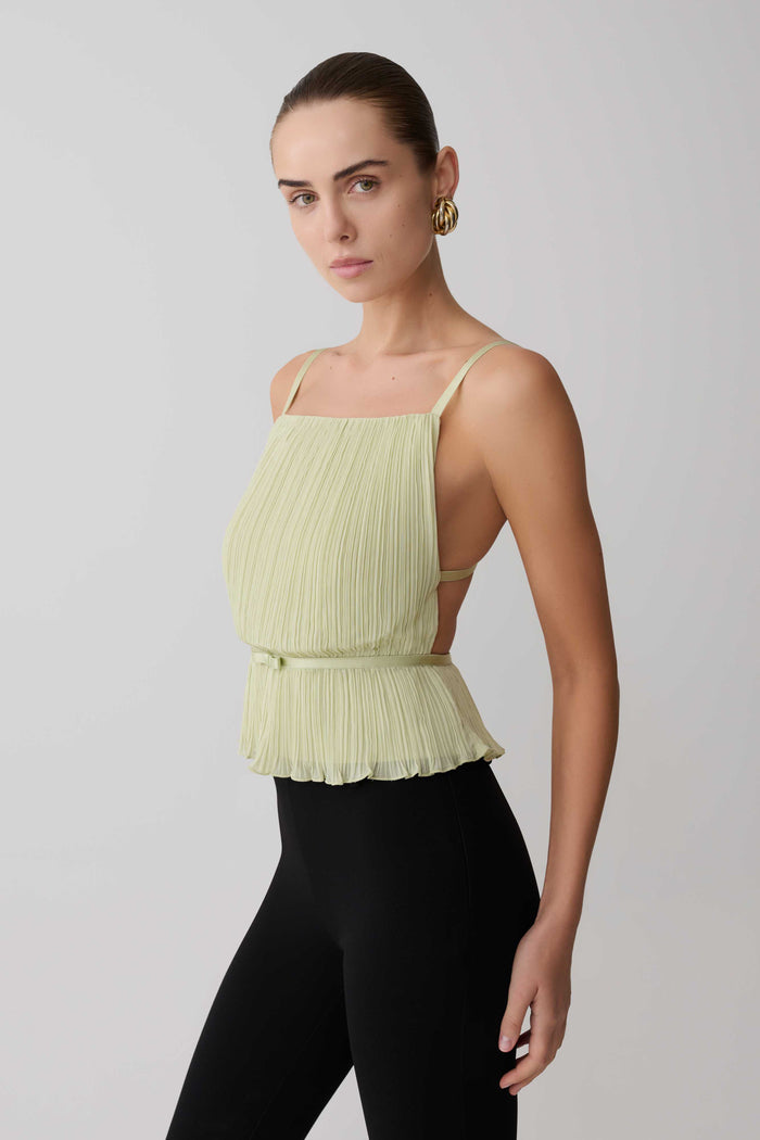 Lilou Pleated Sleeveless Top - Sage