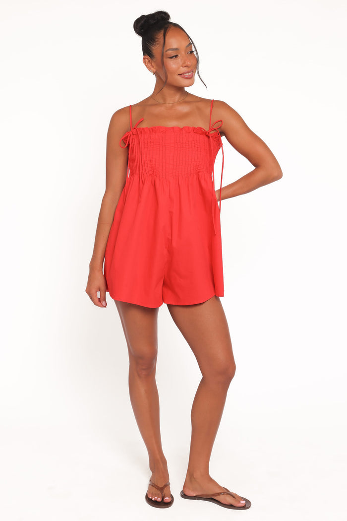 Petal and Pup USA PLAYSUITS Liora Pleated Romper - Red