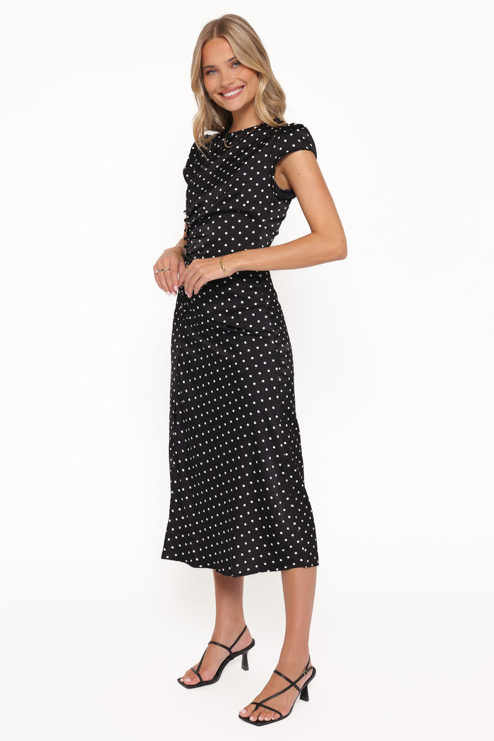 Petal and Pup USA DRESSES Lisbeth Midi Dress - Black Polka Dot
