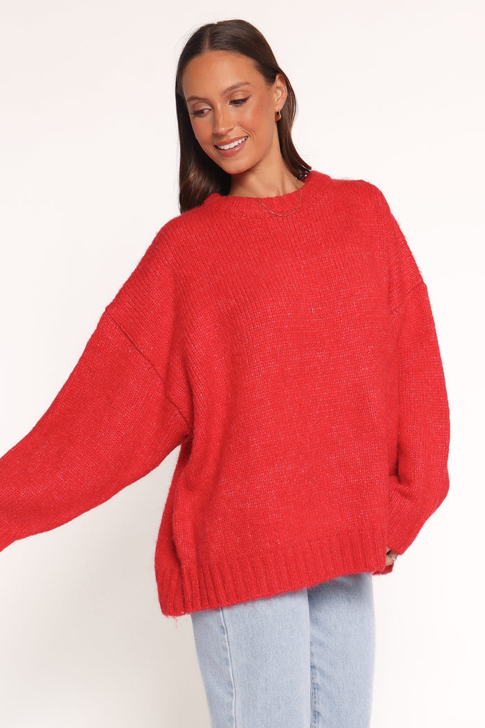Petal and Pup USA KNITWEAR Lloyd Oversized Crew Knit Sweater - Red