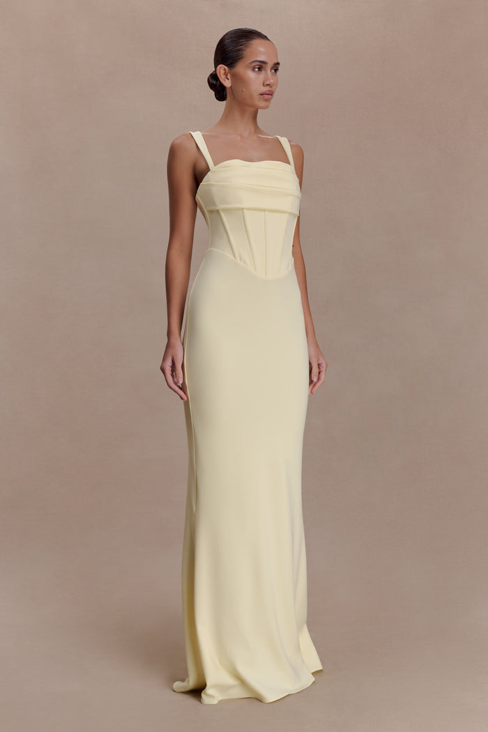 Luella Crepe Corset Maxi Dress - Lemon