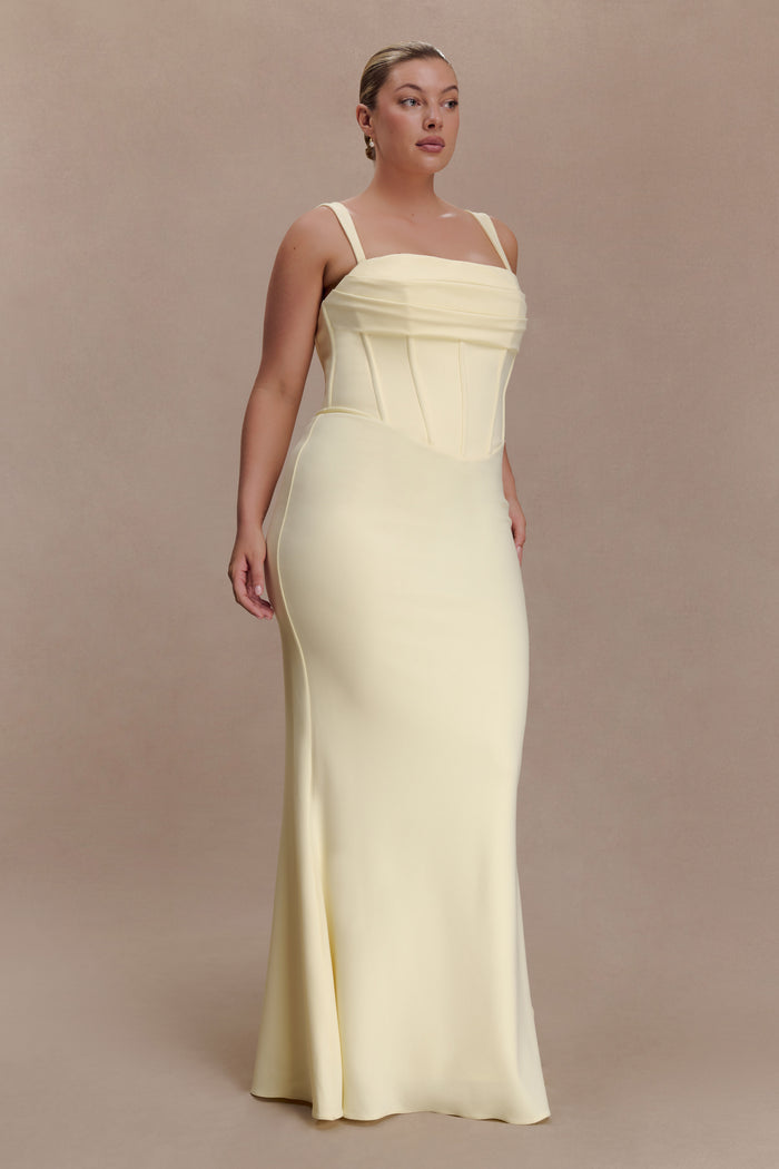 Luella Crepe Corset Maxi Dress - Lemon