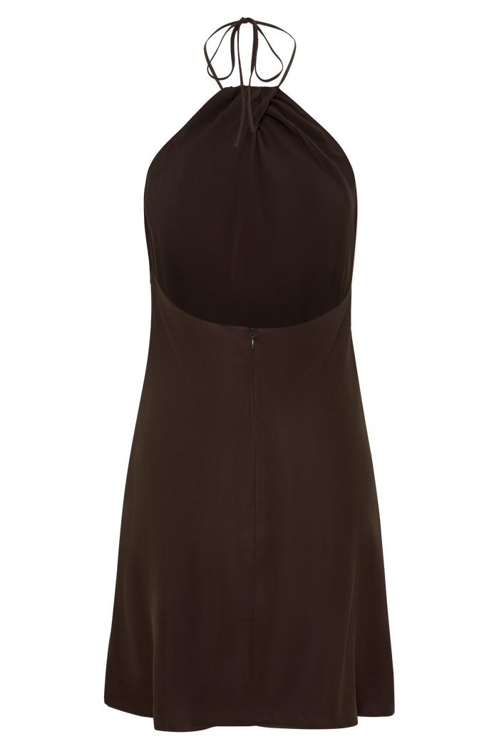 Maggie Cupro Halter Mini Dress - Dark Chocolate