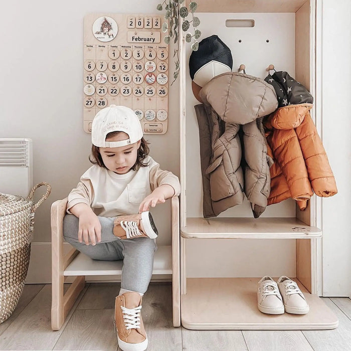 Wooden Montessori Coat Rack and Cubby for Toddlers from Sapiens Child