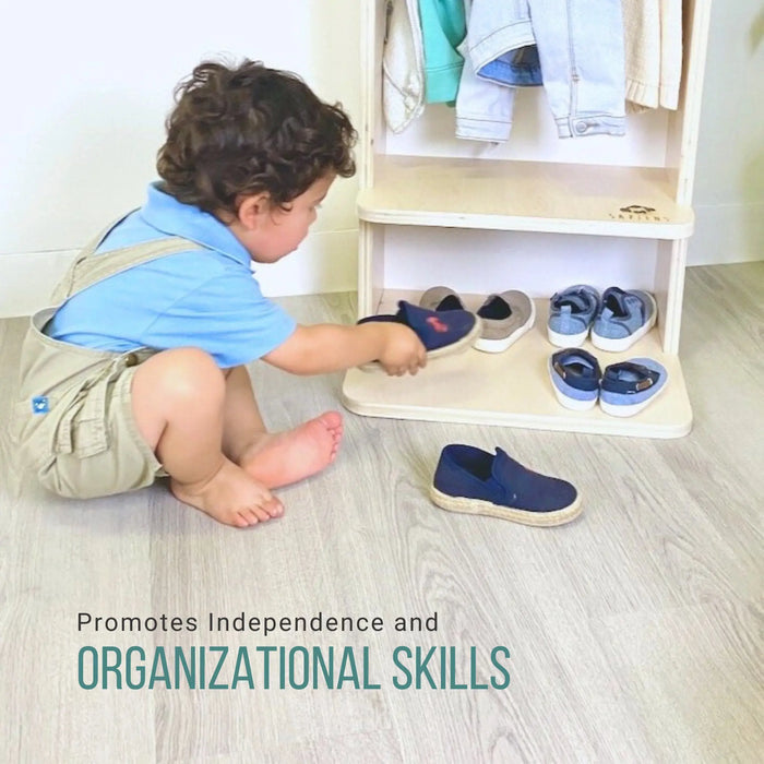 Wooden Montessori Coat Rack and Cubby for Toddlers from Sapiens Child