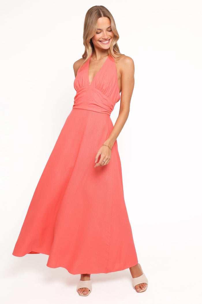 Petal and Pup USA DRESSES Marie Halterneck Maxi Dress - Coral