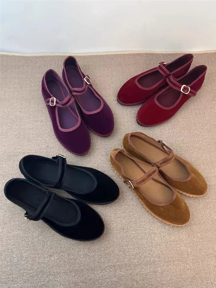 Velvet Mary Jane Flats for Women – Stylish & Comfortable Black Ballet Shoes